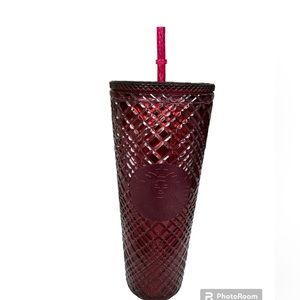 Starbucks, Christmas Red Jeweled, 2021 Collectible 24 Oz. Travel Cup with strew